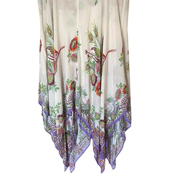 ANTHROPOLOGIE Analise Floral Bird Handkerchief Sleeveless Midi Dress, Size 12 - Picture 9 of 16
